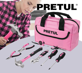 SKI - สกี จำหน่ายสินค้าหลากหลาย และคุณภาพดี | Pretul-21251-ชุดกระเป๋าเครื่องช่างสีชมพู-8-ชิ้น