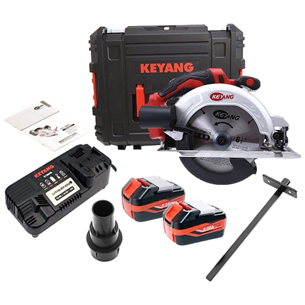 SKI - สกี จำหน่ายสินค้าหลากหลาย และคุณภาพดี | KEYANG CS-1800L เลื่อยวงเดือนไร้สาย 18V. 6.1/2นิ้ว แบตเตอรี่ 5.0Ah 2 ก้อน แท่นชาร์ต 1 อัน + ใบเลื่อย 6.1/2 (165 มม.) แบตเตอรี่แท้ โวลต์แท้