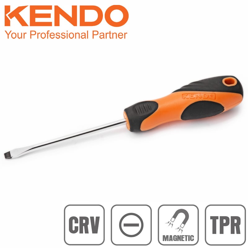 SKI - สกี จำหน่ายสินค้าหลากหลาย และคุณภาพดี | KENDO 20111 ไขควงแบน (แกนกลม+ด้ามหุ้มยาง ) ขนาด 4นิ้ว(100mm.)xแกน 6 mm.