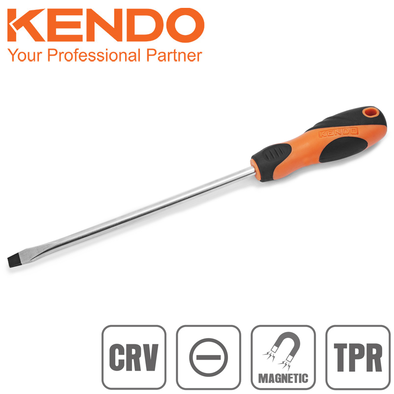 SKI - สกี จำหน่ายสินค้าหลากหลาย และคุณภาพดี | KENDO 20114 ไขควงแบน (ก้านกลม+ด้ามหุ้มยาง) ขนาด 10นิ้ว(250mm.)xแกน 6 mm.