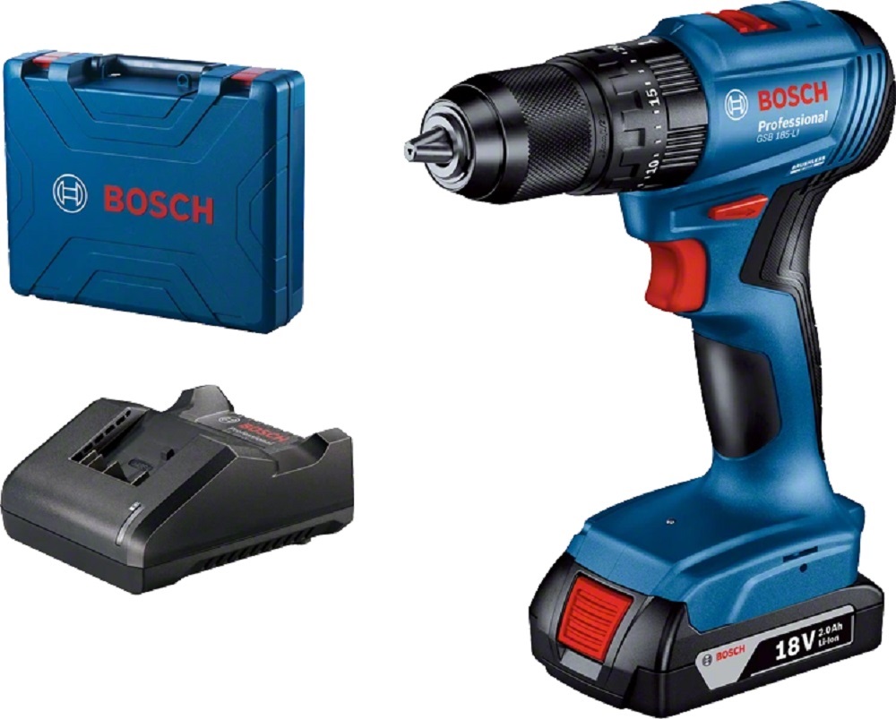 SKI - สกี จำหน่ายสินค้าหลากหลาย และคุณภาพดี | BOSCH GSB185-LI สว่านกระแทกไร้สาย 4 หุน 18V Brushless motor แบต 2.0Ahx1+แท่นชาร์จ #06019K31K1