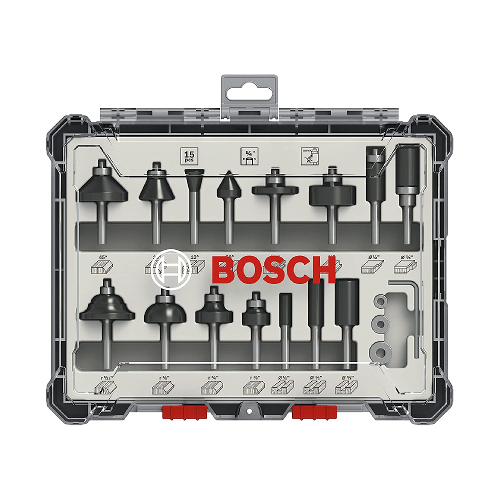 SKI - สกี จำหน่ายสินค้าหลากหลาย และคุณภาพดี | BOSCH ชุดดอกเร้าเตอร์ 15 Pcs.1Mixed Bit Set 1/4นิ้ว #2607017473