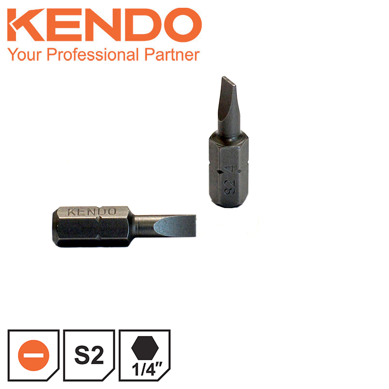 SKI - สกี จำหน่ายสินค้าหลากหลาย และคุณภาพดี | KENDO 21310405 ดอกไขควงตอก ปากแบน หัวแม่เหล็ก SL4 × 25mm (2 ชิ้น/แพ็ค)