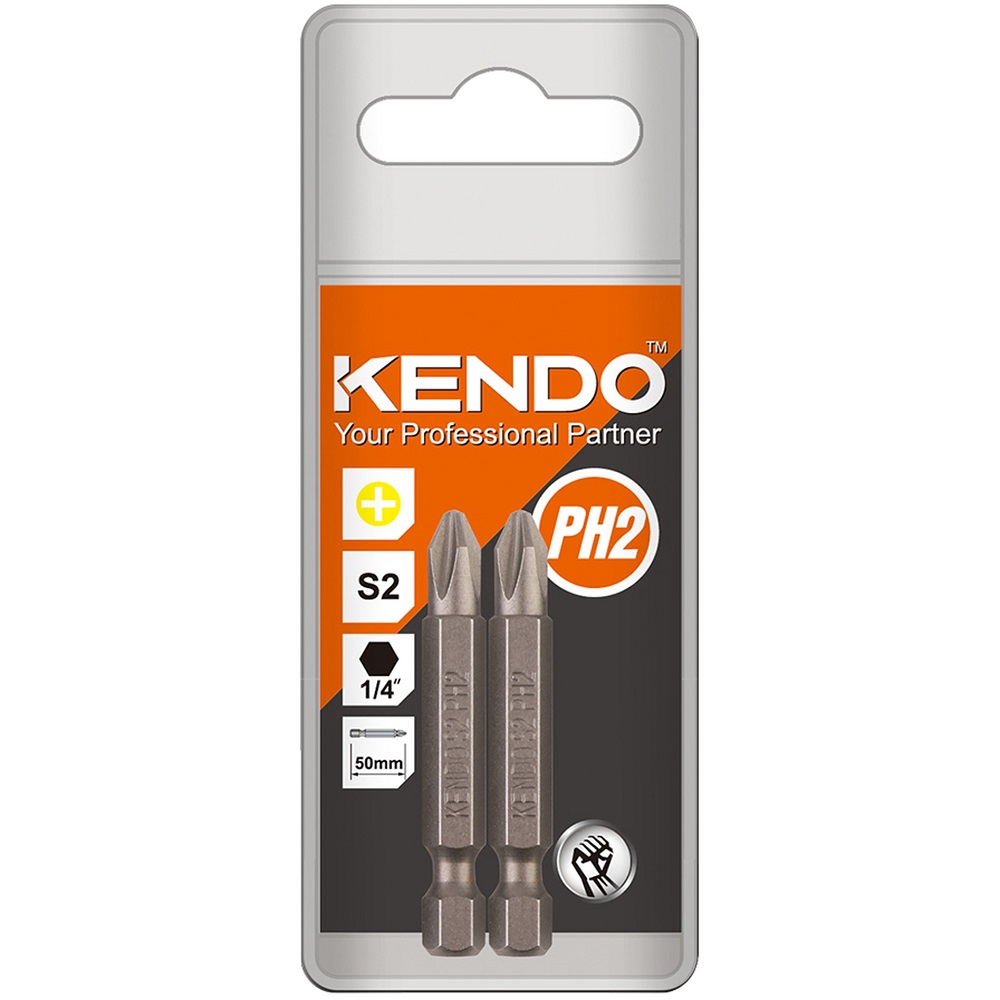SKI - สกี จำหน่ายสินค้าหลากหลาย และคุณภาพดี | KENDO 21220205 ดอกไขควงลมหัวเดี่ยว แฉก หัวแม่เหล็ก PH2 × 50 mm (2 ชิ้น/แพ็ค)