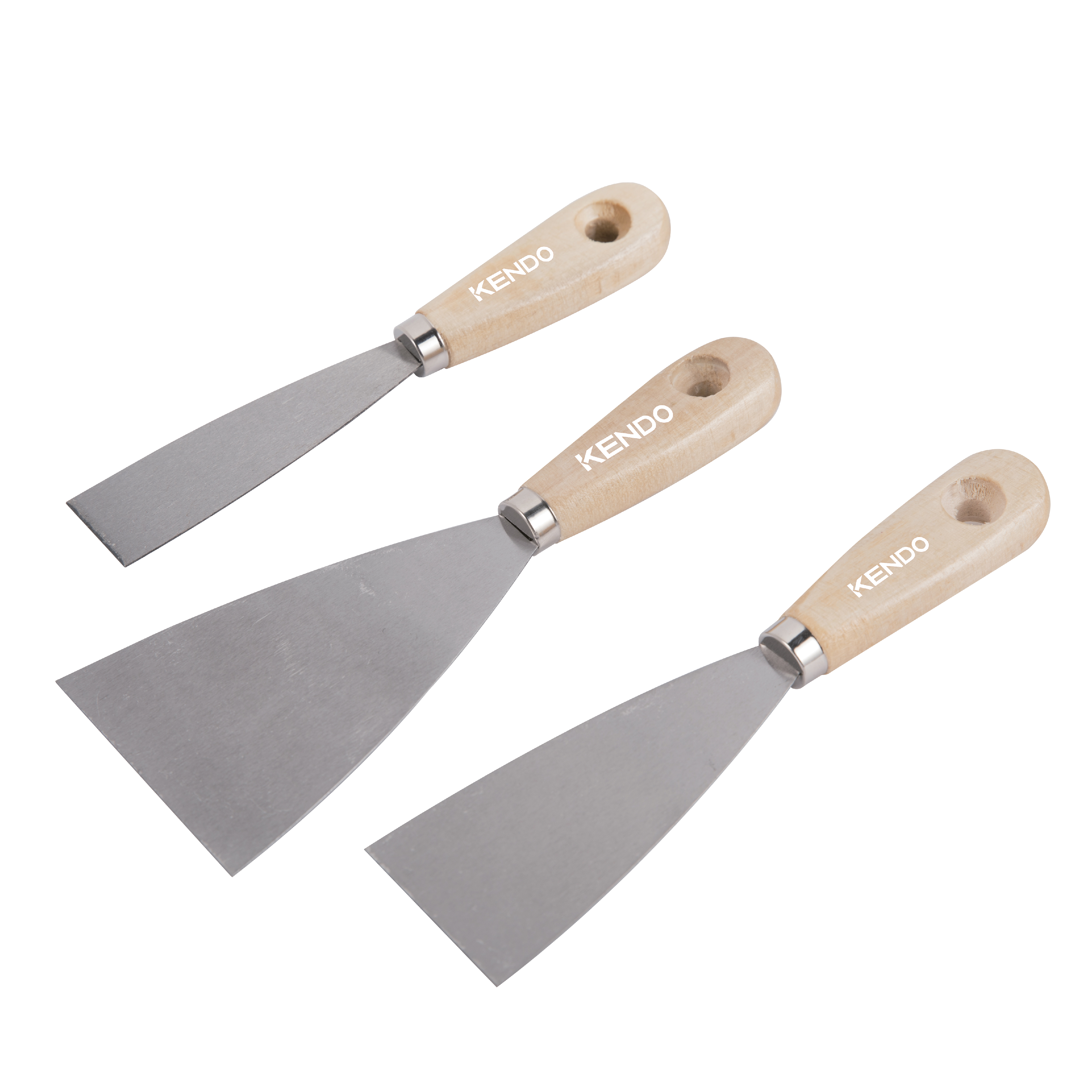 SKI - สกี จำหน่ายสินค้าหลากหลาย และคุณภาพดี | KENDO 45121  เกียงโป๊วสี ด้ามไม้ 3 ชิ้น/ชุด 30mm/1-3/16นิ้ว, 50mm/2นิ้ว, 80mm/3-1/8นิ้ว