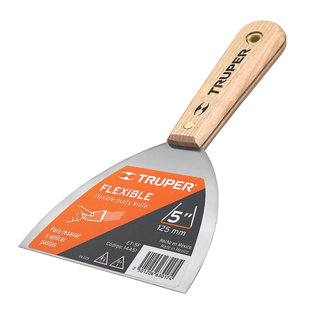 SKI - สกี จำหน่ายสินค้าหลากหลาย และคุณภาพดี | TRUPER 14451 เกียงเหล็กโป๊วสี 5 นิ้ว ด้ามไม้ (ET-5F) (ราคาต่ออัน, ในกล่องบรรจุ 6 อัน)