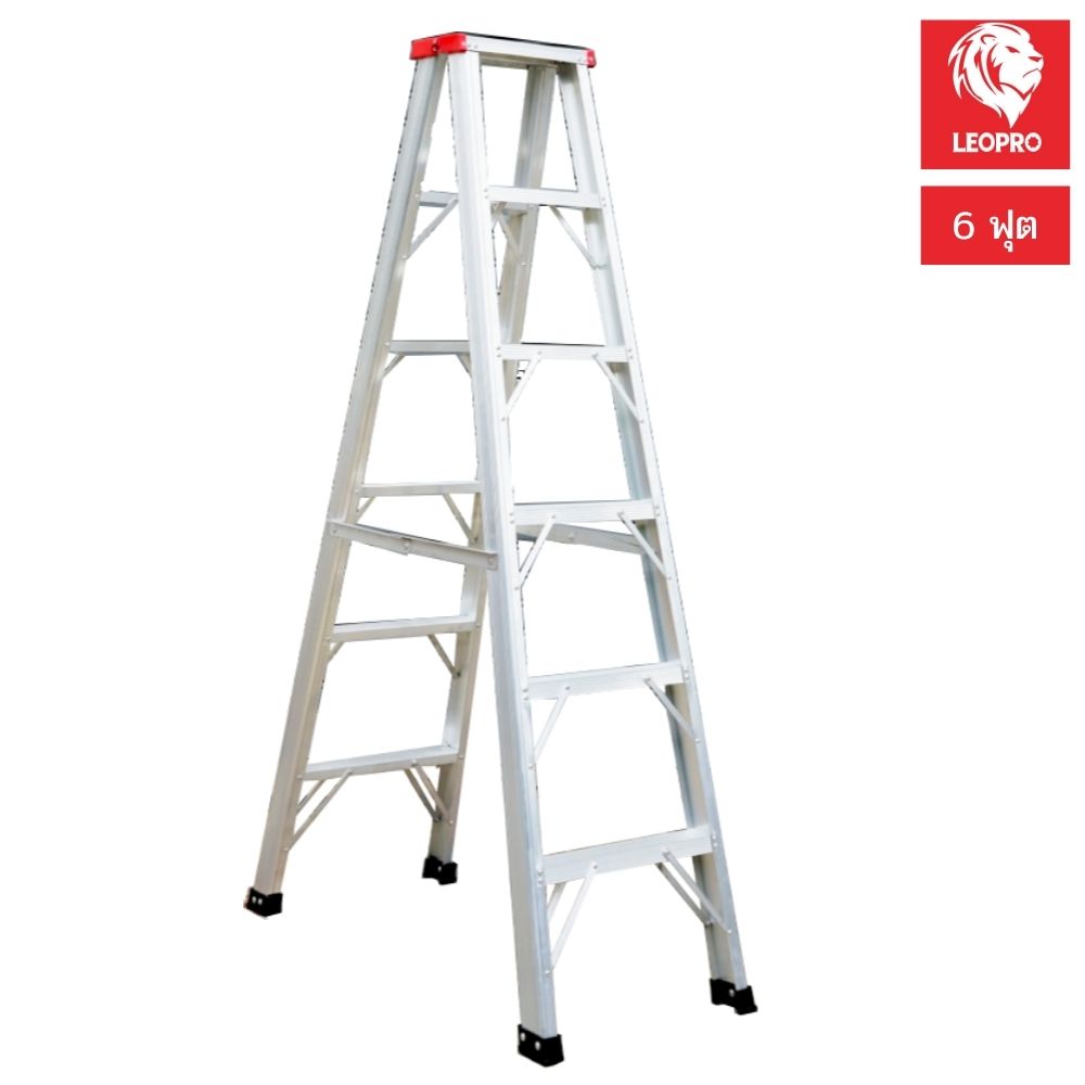 SKI - สกี จำหน่ายสินค้าหลากหลาย และคุณภาพดี | LEOPRO LP07166 บันไดพับ หัวแดงขั้นขากล่อง 2 ทาง 6 ฟุต