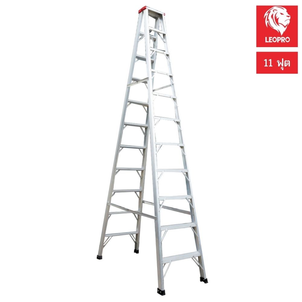 SKI - สกี จำหน่ายสินค้าหลากหลาย และคุณภาพดี | LEOPRO LP07171 บันไดพับ หัวแดงขั้นขากล่อง 2 ทาง 11 ฟุต