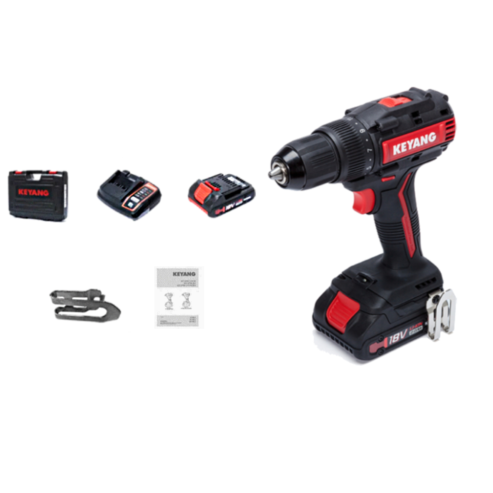 SKI - สกี จำหน่ายสินค้าหลากหลาย และคุณภาพดี | KEYANG DD18BL-W สว่านไขควงไร้สาย 18V. 55NM, หัวจับ 13mm. แบตเตอรี่ 2.0Ah 2 ก้อน แท่นชาร์ต 1 อัน