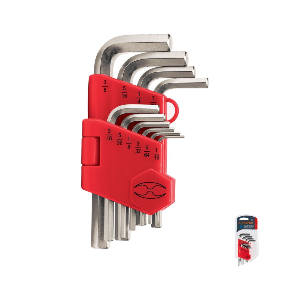 SKI - สกี จำหน่ายสินค้าหลากหลาย และคุณภาพดี | TRUPER 15539 ชุดประแจหกเหลี่ยมสั้น 10 ตัว/ชุด 1/6นิ้ว-3/8นิ้วพร้อมออแกไนเซอร์ [ALL-10P]