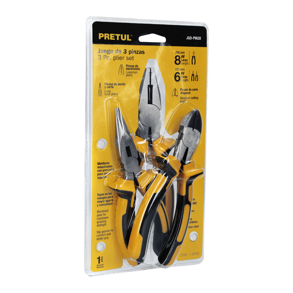SKI - สกี จำหน่ายสินค้าหลากหลาย และคุณภาพดี | PRETUL 22966 คีมจับ 3 ตัวชุด (คีมปากแหลมพิเศษ 6นิ้ว, คีมปากจิ้งจก 8นิ้ว, คีมปากเฉียง 6นิ้ว) ด้ามหุ้มพลาสติก PVC [JGO-PIN3X]