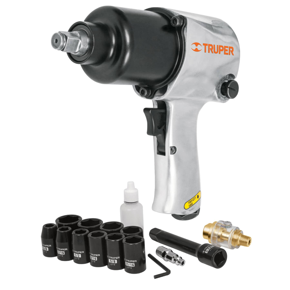 SKI - สกี จำหน่ายสินค้าหลากหลาย และคุณภาพดี | TRUPER 18281 เครื่องยิงบ๊อกลม 1/2นิ้ว พร้อมอุปกรณ์เสริม15 ชิ้น และกระเป๋า [TPN-734H-2K]