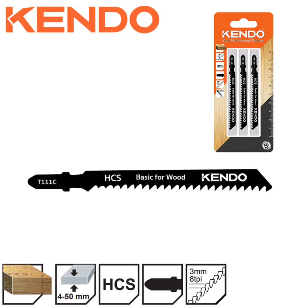 SKI - สกี จำหน่ายสินค้าหลากหลาย และคุณภาพดี | KENDO 46000401 ใบเลื่อยจิ๊กซอตัดไม้ T111C (3 ชิ้น/แพ็ค)