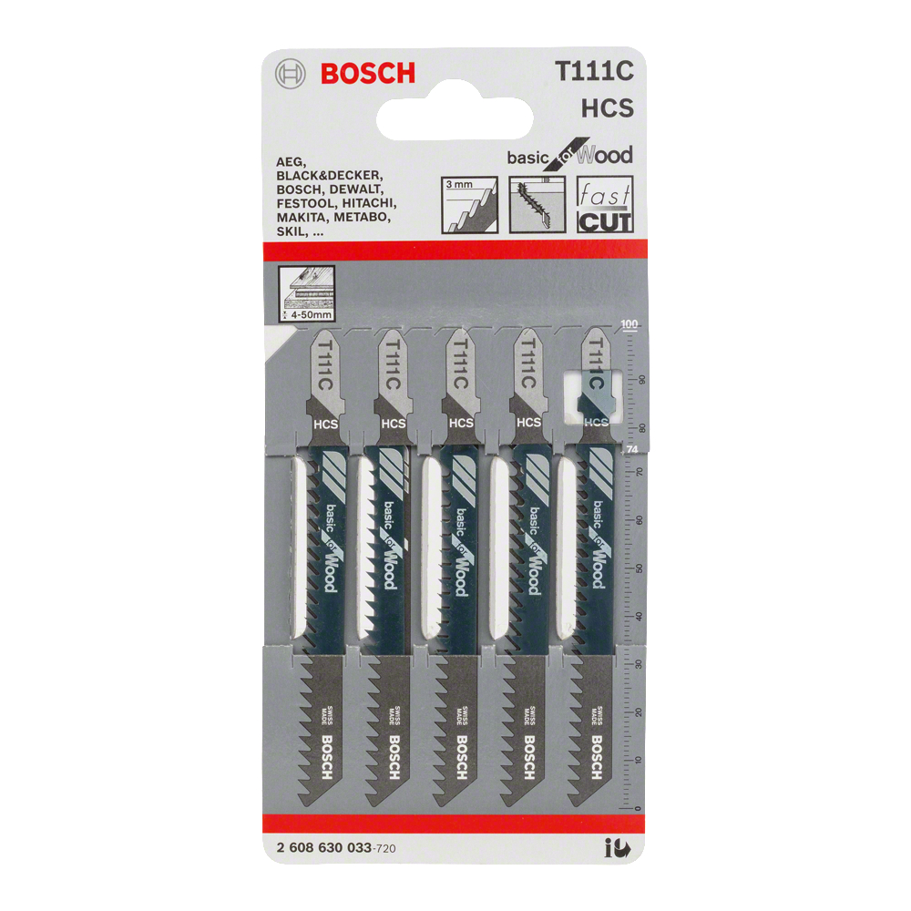 SKI - สกี จำหน่ายสินค้าหลากหลาย และคุณภาพดี | BOSCH T111C ใบเลื่อยจิ๊กซอตัดไม้หยาบ ตัดหนา 4-50 มิล #2608630033 (5ใบ/แผง)