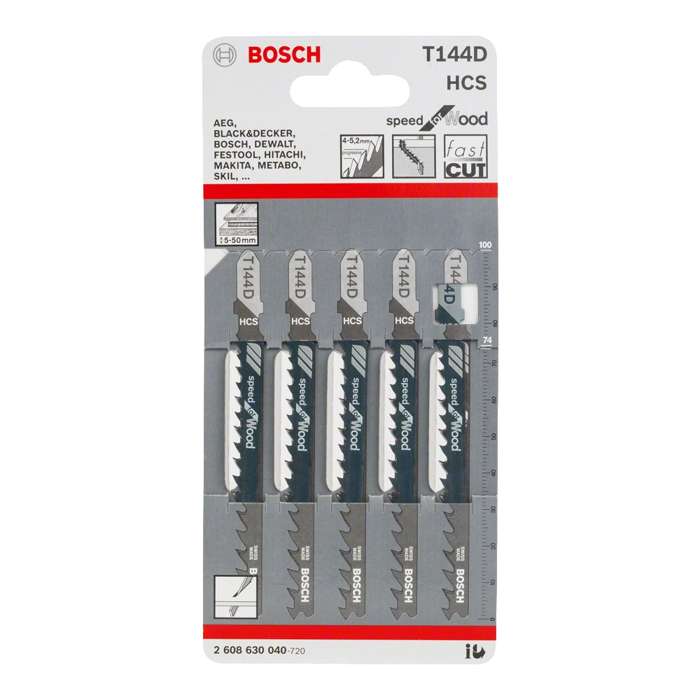 SKI - สกี จำหน่ายสินค้าหลากหลาย และคุณภาพดี | BOSCH T144D ใบเลื่อยจิ๊กซอตัดไม้ประณีต ตัดหนา 5-50 มิล #2608630040  (5ใบ/แผง)