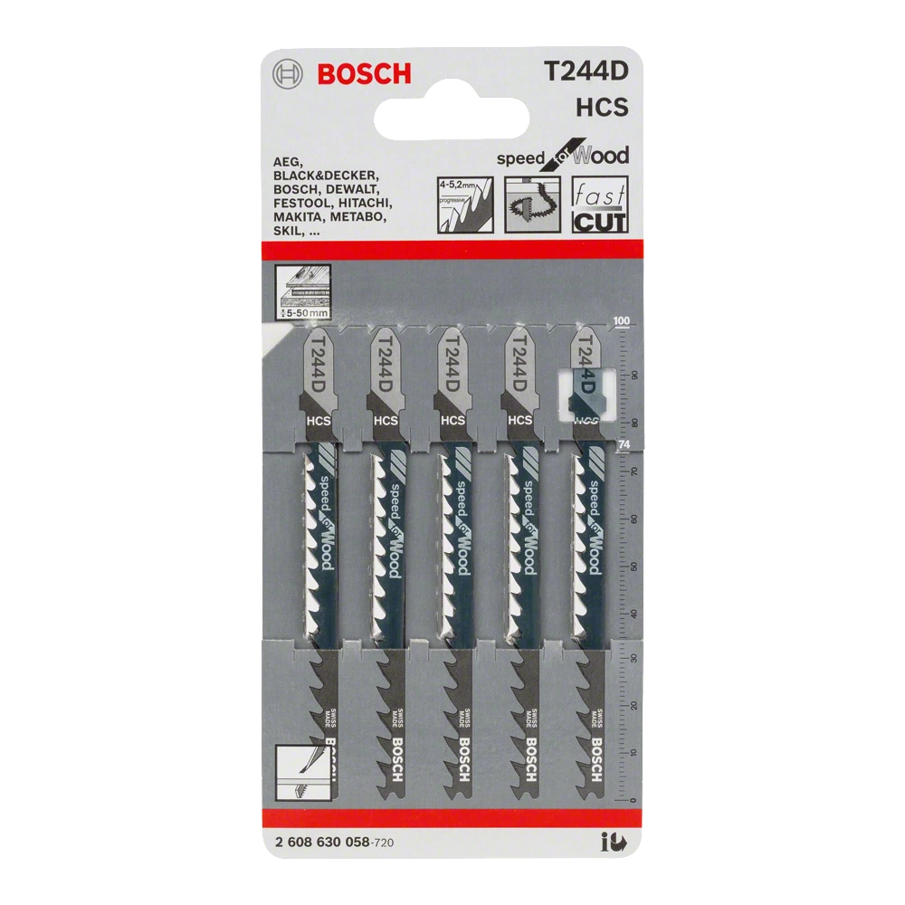 SKI - สกี จำหน่ายสินค้าหลากหลาย และคุณภาพดี | BOSCH T244D ใบเลื่อยจิ๊กซอตัดไม้ประณีต ตัดหนา 5-50 มิล ตัดโค้ง #2608630058 (5ใบ/แผง)