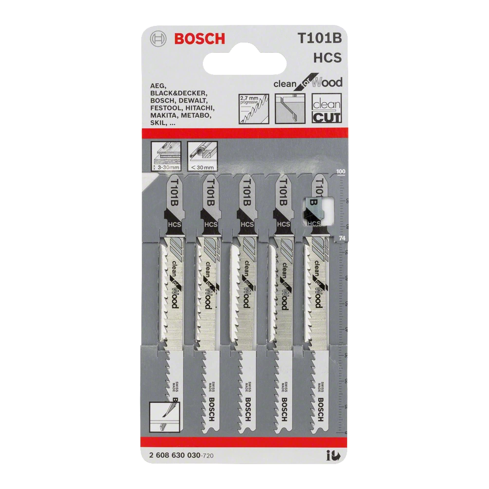 SKI - สกี จำหน่ายสินค้าหลากหลาย และคุณภาพดี | BOSCH T101B ใบเลื่อยจิ๊กซอตัดไม้ ตัดหนา 3-30 มิล #2608630030 (5ใบ/แผง)