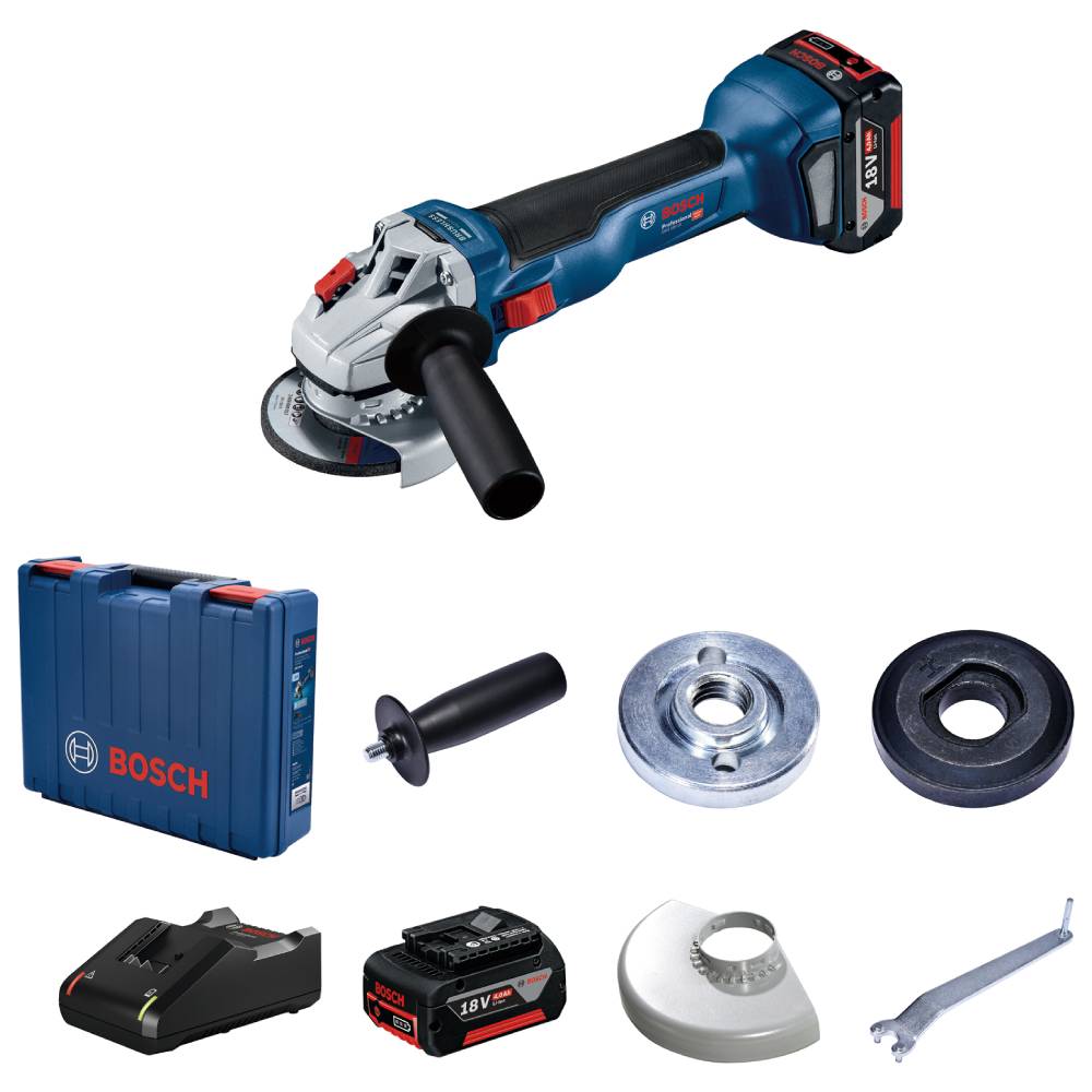 SKI - สกี จำหน่ายสินค้าหลากหลาย และคุณภาพดี | BOSCH GWS18V-10เครื่องเจียร์ 4นิ้ว 18V Brushless motor มีกันสะบัด, มีระบบเบรคอัตโนมัติ แบต 2 ก้อน ขนาด 4.0 Ah #06019J40K1