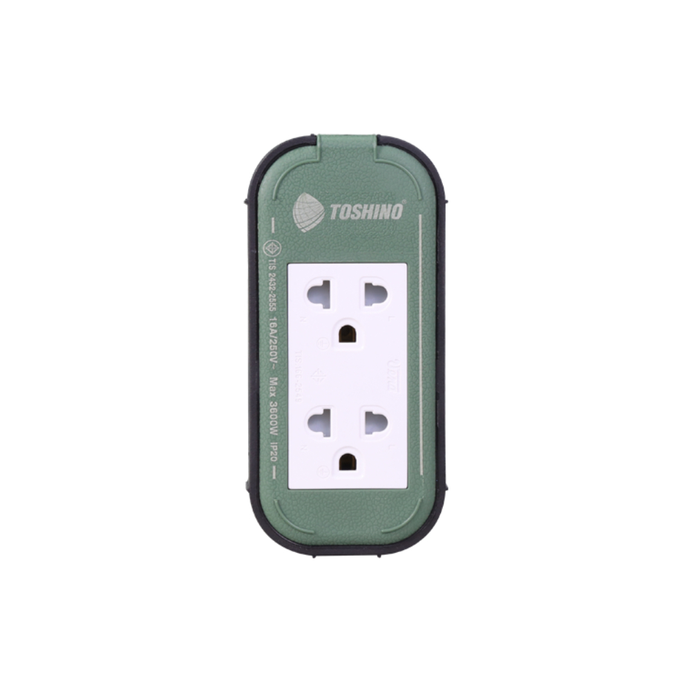 SKI - สกี จำหน่ายสินค้าหลากหลาย และคุณภาพดี | TOSHINO PP315T-10M(GB) ปลั๊กต่อพ่วง 2 ช่อง สาย 3x1.5 ยาว 10 ม. (3600W)