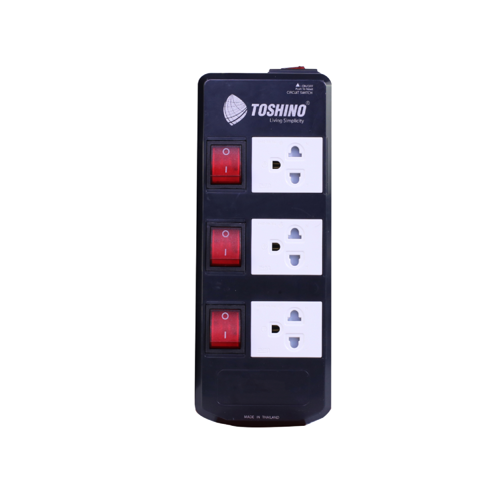 SKI - สกี จำหน่ายสินค้าหลากหลาย และคุณภาพดี | TOSHINO TIS315-5M รางปลั๊กไฟ 3 ช่อง 4 สวิตช์ สาย 3x1.5 ยาว 5 ม. (3600W)