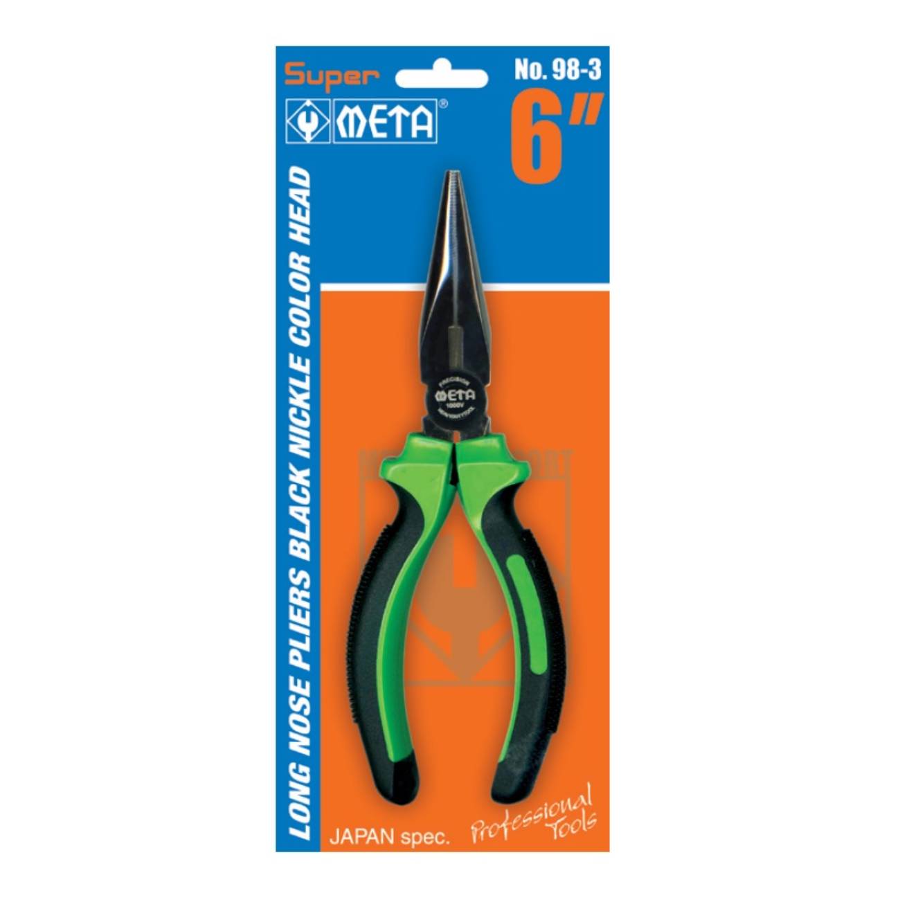 SKI - สกี จำหน่ายสินค้าหลากหลาย และคุณภาพดี | META #98-3 คีมปากแหลมด้ามเขียวหัวชุบดำ 6นิ้ว (031730)