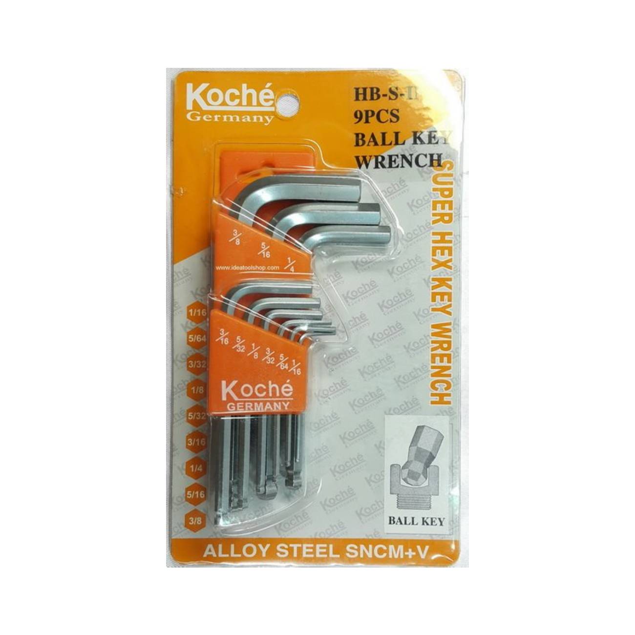 SKI - สกี จำหน่ายสินค้าหลากหลาย และคุณภาพดี | Koche หกเหลี่ยมหัวบอลสั้น 9 ตัวชุดหุน (1/16นิ้ว-3/8นิ้ว)