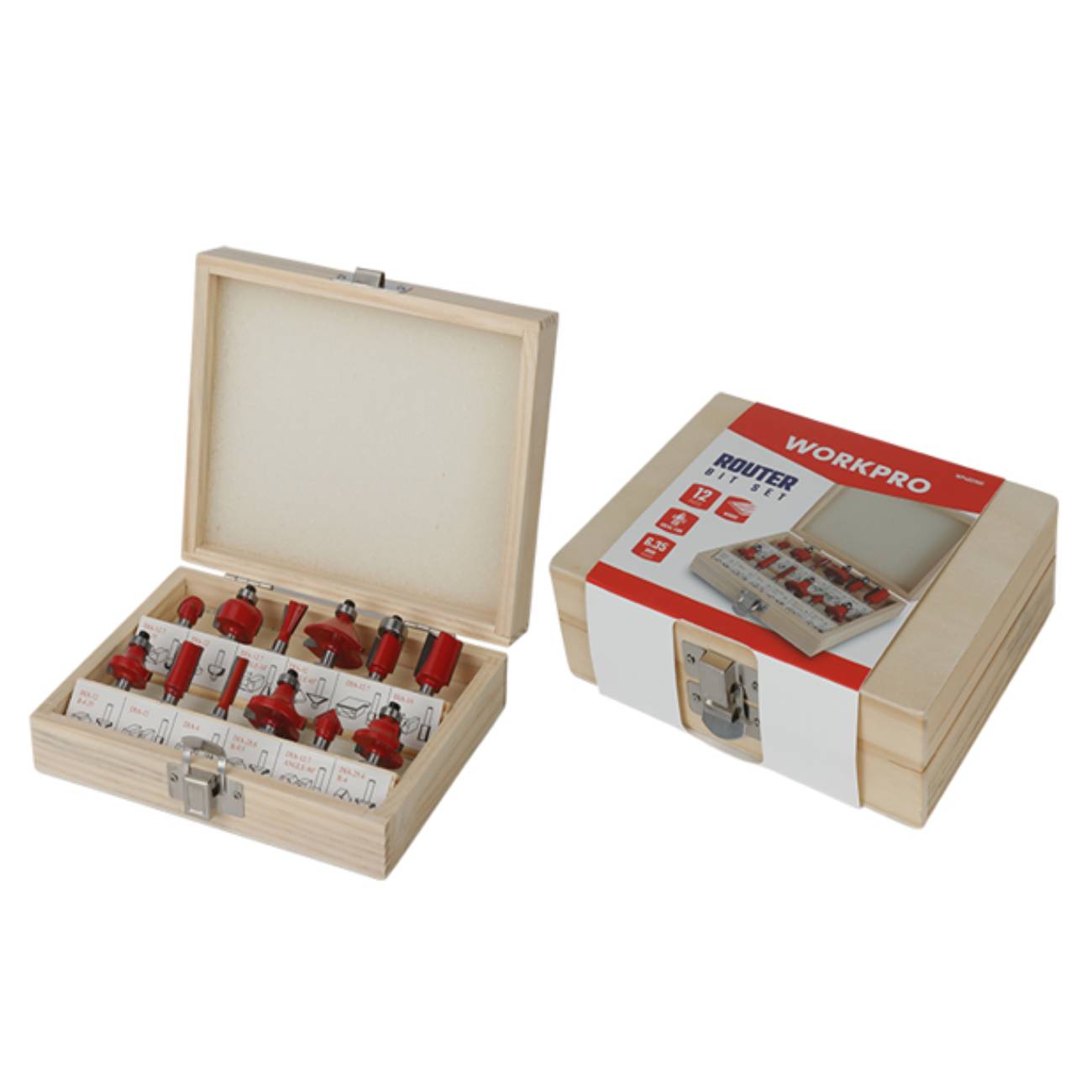 SKI - สกี จำหน่ายสินค้าหลากหลาย และคุณภาพดี | WORKPRO WP402300 ชุดดอกเราเตอร์ สำหรับงานไม้ ขนาด 6.35 มม. (12 ชิ้น)(1/4นิ้ว)