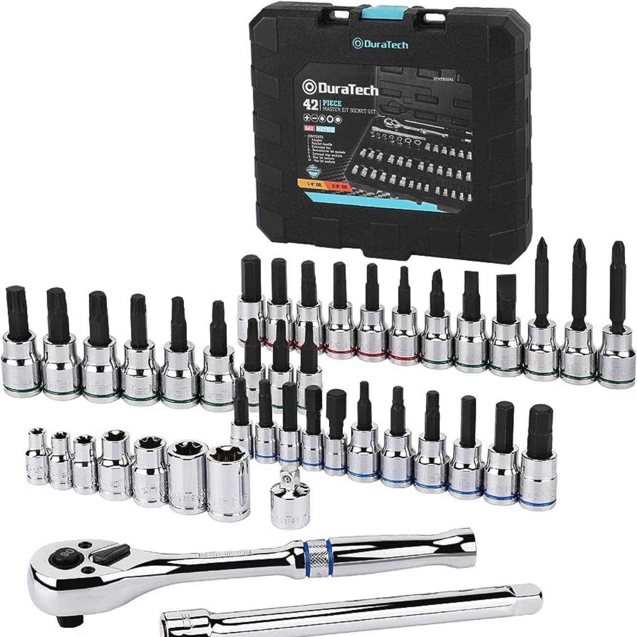 SKI - สกี จำหน่ายสินค้าหลากหลาย และคุณภาพดี | Duratech DT105112 ชุดดอกไขควงกระแทกและลูกบ๊อกซ์ 42 ชิ้น พร้อมกล่อง