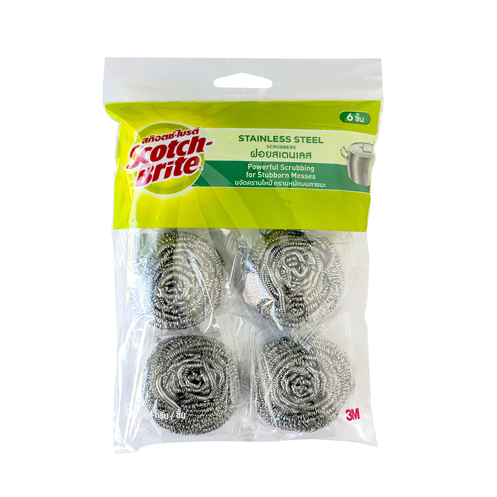 SKI - สกี จำหน่ายสินค้าหลากหลาย และคุณภาพดี | 3M สก๊อตช์-ไบรต์ #7100312401 ฝอยสแตนเลส 14กรัม (6ชิ้น/แพ็ค),(12 แพ็ค/ลัง) #UU012761068