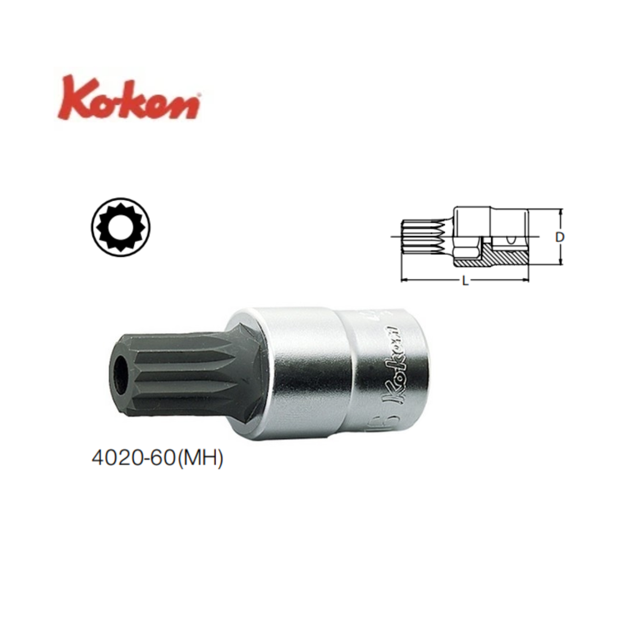 SKI - สกี จำหน่ายสินค้าหลากหลาย และคุณภาพดี | KOKEN 4020-60(MH)-MH16 บ๊อกเดือยโผล่ 12แฉก มีรู 1/2นิ้ว-MH16