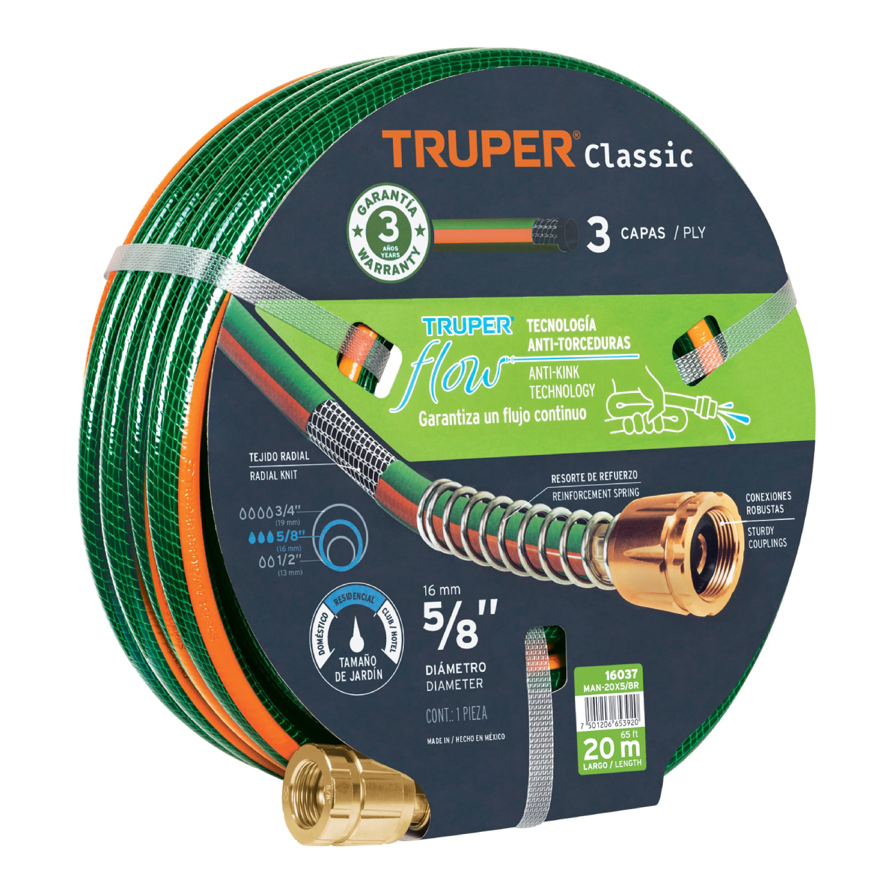 SKI - สกี จำหน่ายสินค้าหลากหลาย และคุณภาพดี | TRUPER 16037 สายยางฉีดน้ำ รุ่นเสริมความแข็งแรง 3 ชั้น 5/8นิ้ว ยาว 20เมตร พร้อมข้อต่ออัลลอย