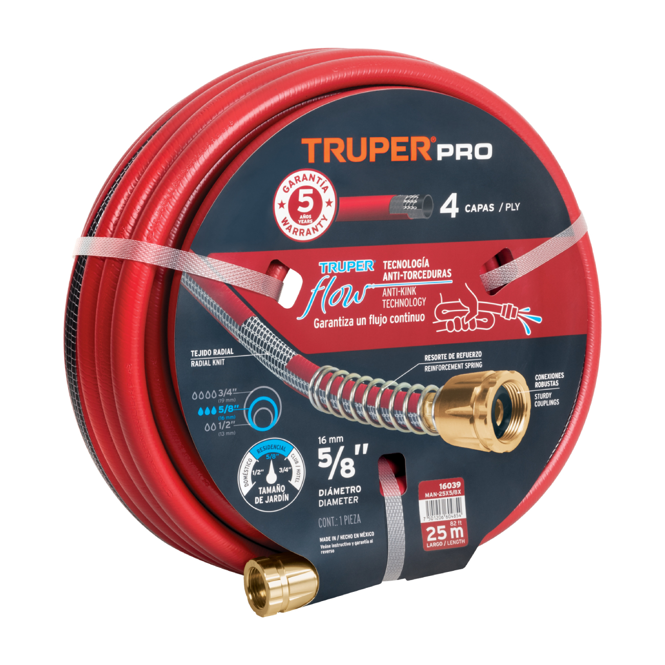 SKI - สกี จำหน่ายสินค้าหลากหลาย และคุณภาพดี | TRUPER 16039 สายยางฉีดน้ำ รุ่นเสริมความแข็งแรง 4 ชั้น 5/8นิ้ว ยาว 25เมตร พร้อมข้อต่ออัลลอย