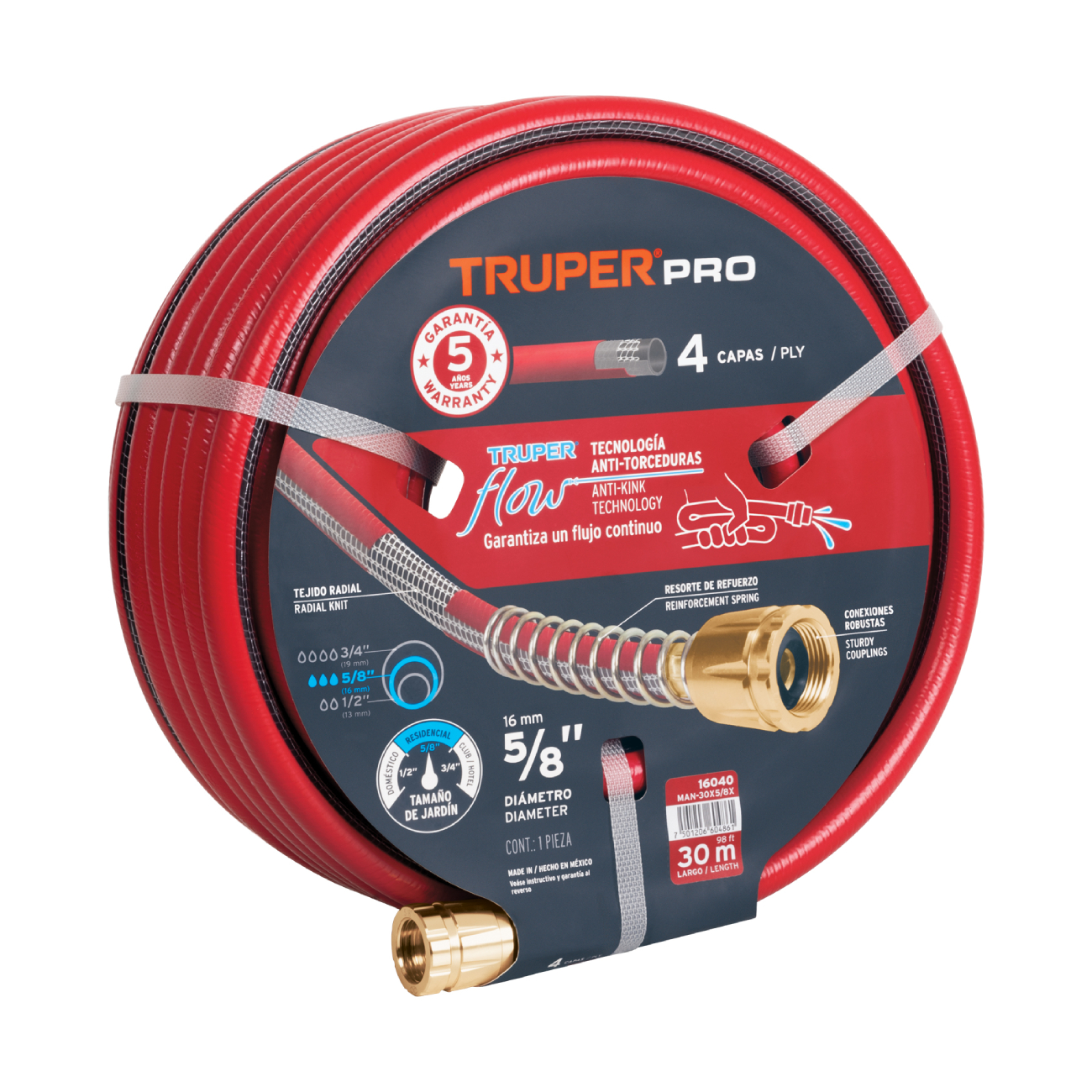 SKI - สกี จำหน่ายสินค้าหลากหลาย และคุณภาพดี | TRUPER 16040 สายยางฉีดน้ำ รุ่นเสริมความแข็งแรง 4 ชั้น 5/8นิ้ว ยาว 30เมตร พร้อมข้อต่ออัลลอย