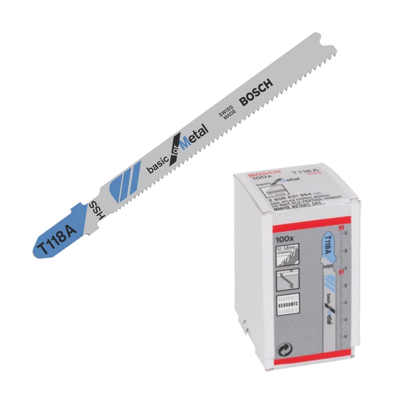 SKI - สกี จำหน่ายสินค้าหลากหลาย และคุณภาพดี | BOSCH 2608631964 ใบเลื่อยจิ๊กซอว์ T 118 A (แพ็ค100ชิ้น)