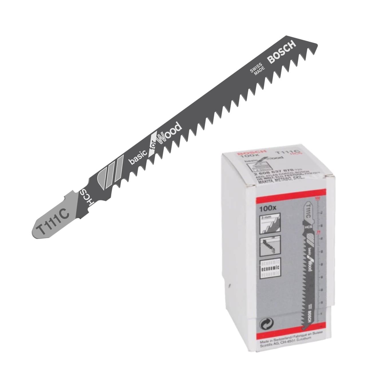 SKI - สกี จำหน่ายสินค้าหลากหลาย และคุณภาพดี | BOSCH 2608637878 ใบเลื่อยจิ๊กซอว์ T 111 C (แพ็ค100ชิ้น)