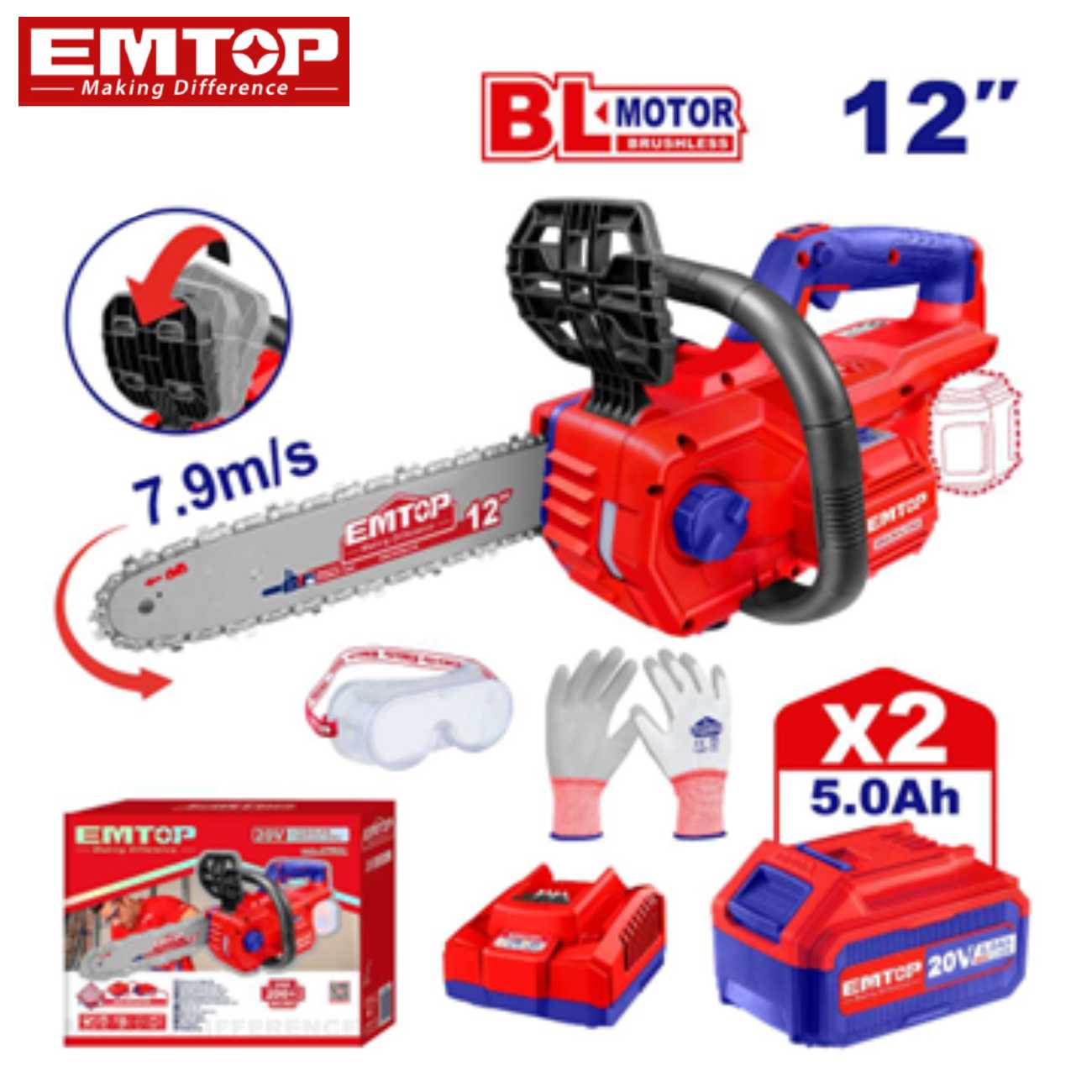 SKI - สกี จำหน่ายสินค้าหลากหลาย และคุณภาพดี | EMTOP ELGA201286 เลื่อยโซ่ไร้สาย 12นิ้ว