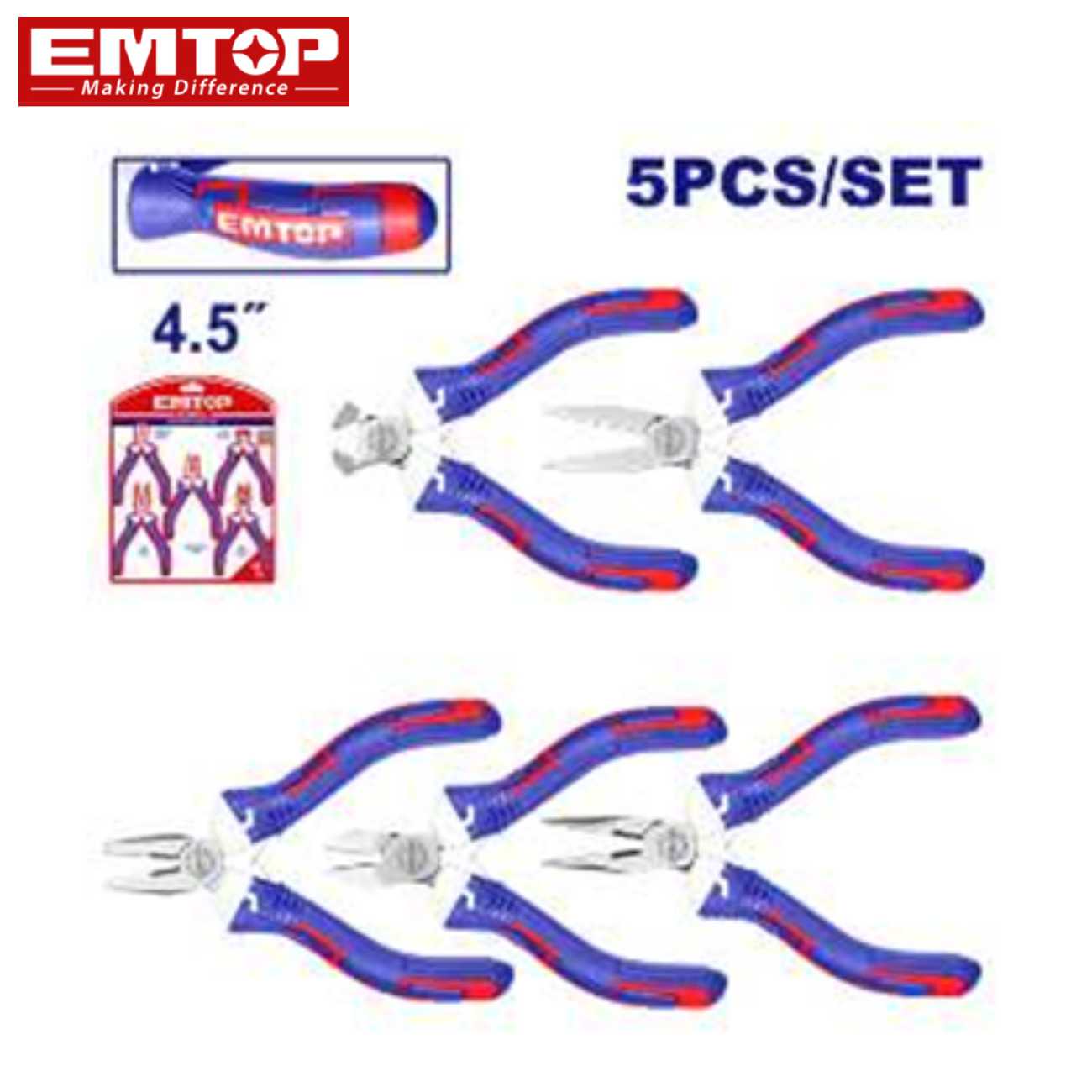 SKI - สกี จำหน่ายสินค้าหลากหลาย และคุณภาพดี | EMTOP EPLSM0511 ชุดคีมขนาดเล็ก 5 ชิ้น