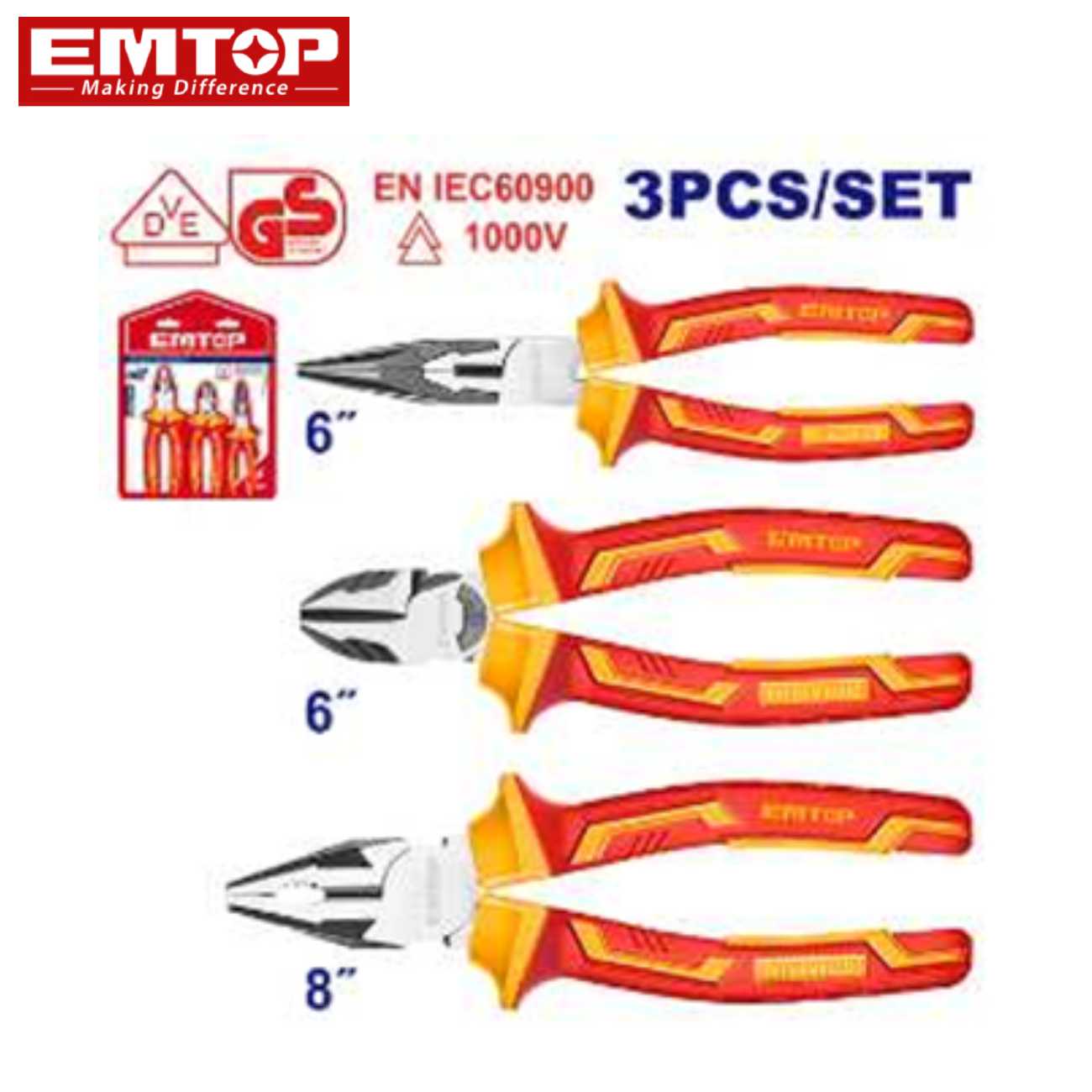 SKI - สกี จำหน่ายสินค้าหลากหลาย และคุณภาพดี | EMTOP EPLS0331 ชุดคีมหุ้มฉนวน 3 ชิ้น