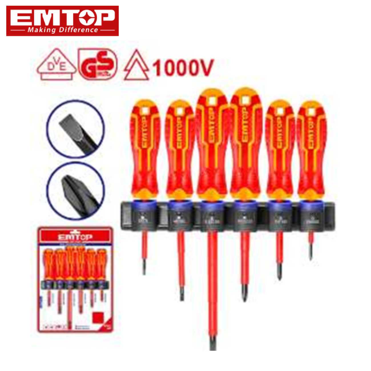 SKI - สกี จำหน่ายสินค้าหลากหลาย และคุณภาพดี | EMTOP ESSTJS061 ชุดไขควงหุ้มฉนวน 6 ชิ้น