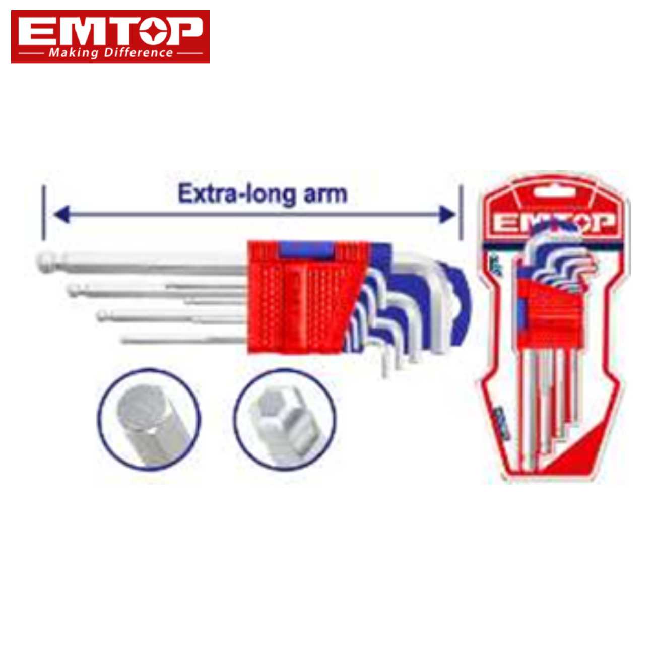 SKI - สกี จำหน่ายสินค้าหลากหลาย และคุณภาพดี | EMTOP EHKY2092 ชุดประแจหกเหลี่ยมหัวบอล 9 ชิ้น