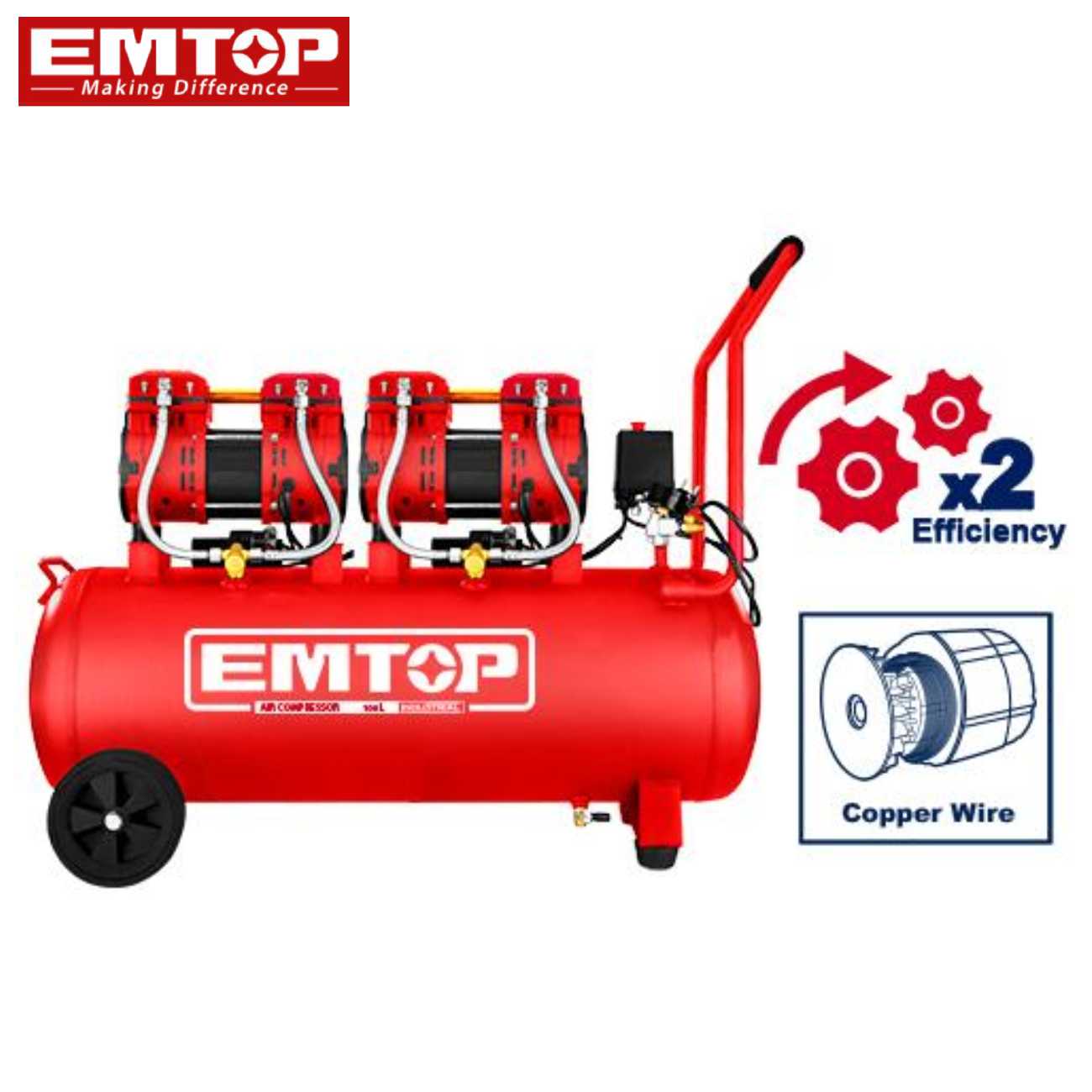SKI - สกี จำหน่ายสินค้าหลากหลาย และคุณภาพดี | EMTOP EACPS32102 ปั๊มลม 2.4kW(3.2HP) 100L
