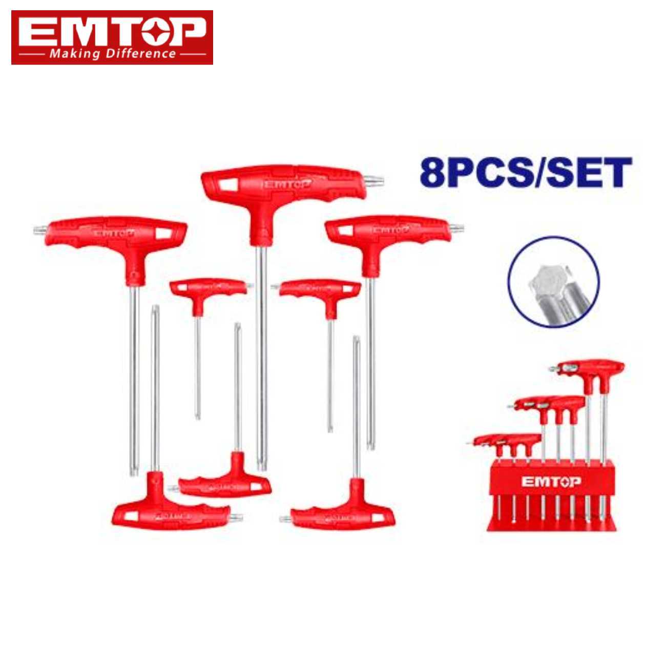 SKI - สกี จำหน่ายสินค้าหลากหลาย และคุณภาพดี | EMTOP ETHW6063 ชุดประแจท็อกซ์ด้ามจับตัว T 8 ชิ้น