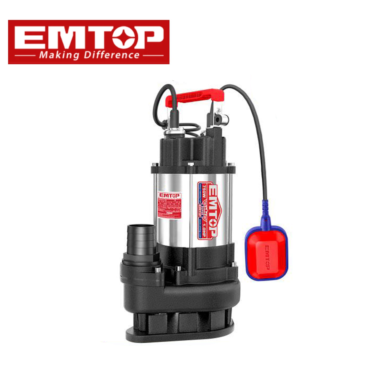 SKI - สกี จำหน่ายสินค้าหลากหลาย และคุณภาพดี | EMTOP EWPPQD07501 ปั๊มน้ำแช่+ลูกลอย ดูดโคลน 750W 1.0HP