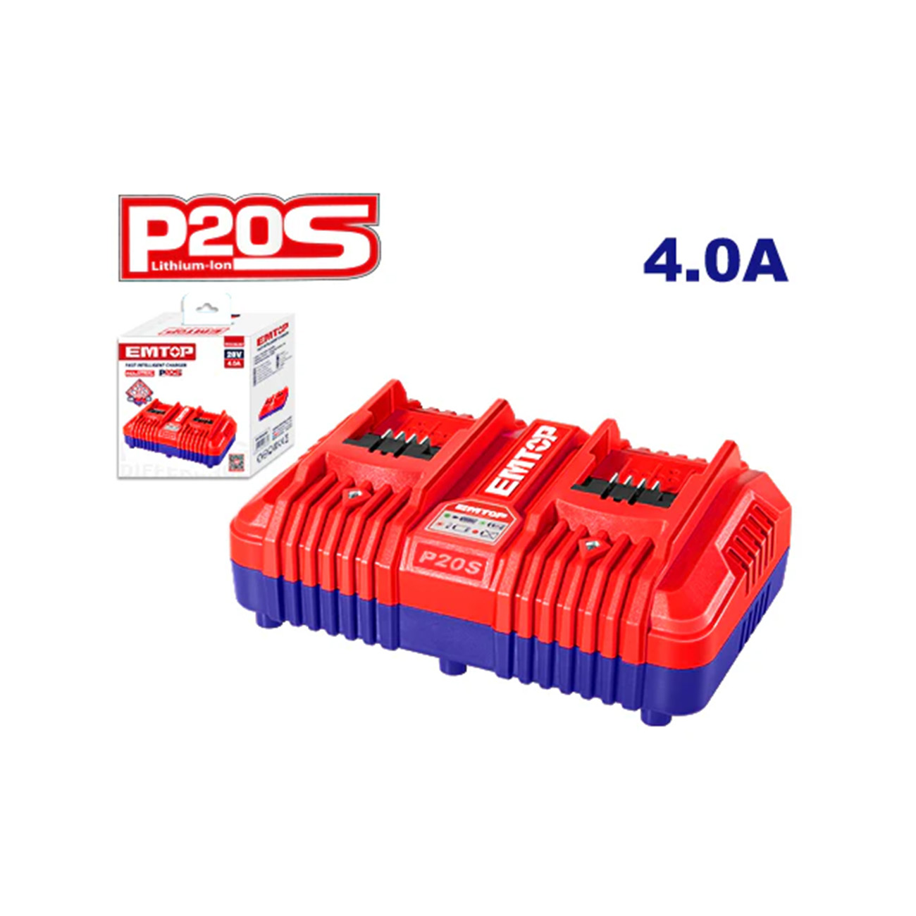 SKI - สกี จำหน่ายสินค้าหลากหลาย และคุณภาพดี | EMTOP EFCR20403 แท่นชาร์จแบตเตอรี่ลิเธียมไอออน 2 พอร์ต 21V 4.0Ah