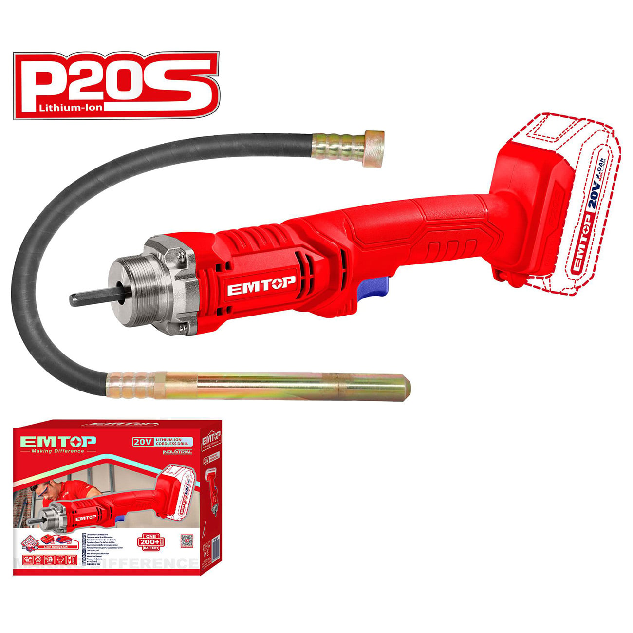 SKI - สกี จำหน่ายสินค้าหลากหลาย และคุณภาพดี | EMTOP ECVL202301 เครื่องจี้ปูนไร้สาย 20V (เครื่องเปล่า)