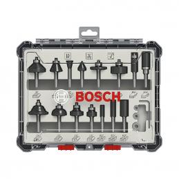 SKI - สกี จำหน่ายสินค้าหลากหลาย และคุณภาพดี | BOSCH ชุดดอกเร้าเตอร์ 15 Pcs.1Mixed Bit Set 1/4นิ้ว #2607017473