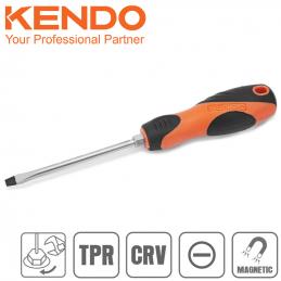 KENDO-20286-ไขควงปากแบน-ปากดำ-ก้านกลม-ด้ามหุ้มยาง-ขนาด-8นิ้ว-200mm-xแกน-8mm