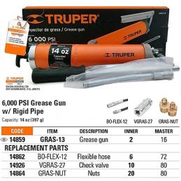 TRUPER 14859 กระบอกอัดจารบี +ก้านส่งแข็ง 14 ออนซ์ (GRAS-13) (ราคาต่ออัน ,ในกล่องบรรจุ 2 อัน)