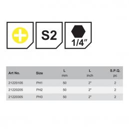KENDO 21220105 ดอกไขควงลมหัวเดี่ยว แฉก หัวแม่เหล็ก PH1 × 50 mm (2 ชิ้น/แพ็ค)