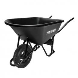 TRUPER 11777 รถเข็นปูน 6 ลูกบาศก์ฟุต, ยางลมเสริมแรง, ยางลม กระบะพลาสติก (สีดำ) (ล้อ+โครง+ตะแกรง) [CAT-60PL]
